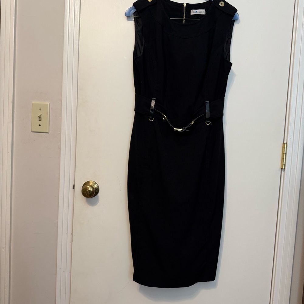 Calvin Klein Black Belted Midi Dress
